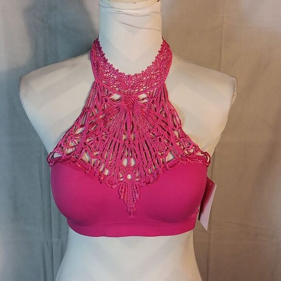 Chic Pink Crochet Halter Bralette - Picture 8 of 9